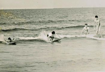 'Awesome foursome' Ruakaka Northland 1963 Mike Cooney...Wayne Hutton...Geoff Beasley...Mike King...'ripping the place to shreads' & even tho we were totally into surfing..we were also clubbies as well...worked nicely didn't it!!...somewhere to spend the weekend with surf right out the front door!