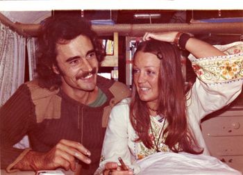 London.....South African surfer John Plasow..& Rhodesian girl Di Huxom...in our van! Di lived near Pru Gates (Colin Lowes sister in law) in Rhodesia ....they had real hassles getting visa's on South African passports...it was John parents bach we stayed at..at Jeffries Bay...very cool time....6-8ft Jeffries for 10 days!