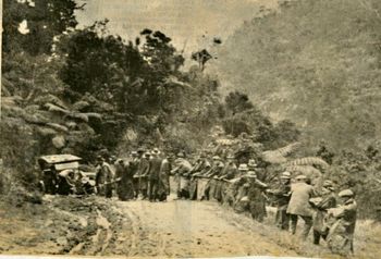 ...slush track (road) in the Herekino Valley..1930 A bunch of politicians and dignatries taking a tour around the north to brag on all the progress...Ha!!