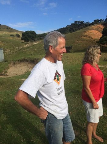 2014 Eddie Aickin and Pauline Boyd (Cameron).....Beautiful Paradise Bay.. ...Having a good laugh at Dave Boyds surfing..Ha!....so cool to see such 60 (something) yr old happy chappies!!...