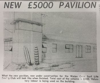 interesting impression by an architect of the new Waipu Surf Club.... The Architect (general public) obviously see surf clubs and surfing as synonymous....hence the Club House with surfboards leaning against it.....interesting!!