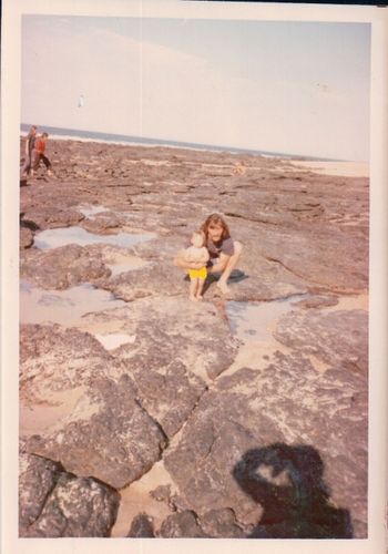 J Bay summer of '73...waiting for the swell to pick up Mike and 1st born Bree playing in the rock pools...so nice to finally get to Jeffries Bay.....been hangin out to get here since seeing Cape St Francis in the Endless Summer...in fact the whole reason we drove 26,000kms originally!!