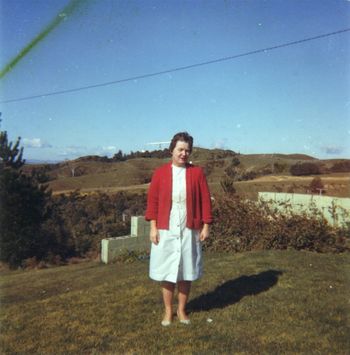 Mum Cooney 1959.....and the 6,000 acres behind her i could ride my horse on anytime.......... Neighbour had 6,000 acre farm right across the top of the Brynderwyns.....i would often ride to the high point & marvel as i could see Mangawhai...Dargaville..Waipu rivermouth...Ruakaka & Whangarei with just a turn of my head...did tend to blow me away!!