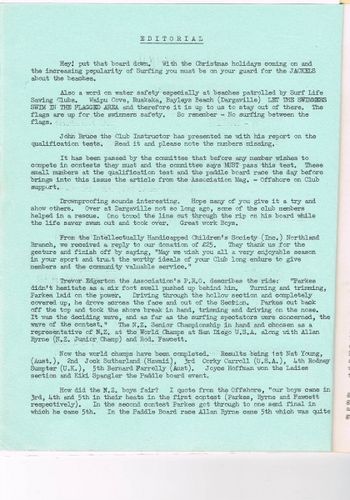 Thieves, water safety, a rescue and National & World contest results... description of the wave that won Wayne Parkes the NZ title..