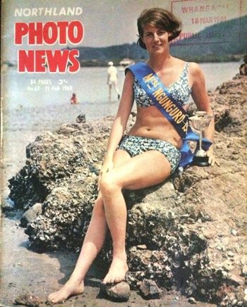 'Keen surfer 17 yr old Nola Durham wins the 'Miss Ngunguru' contest'.. so the Photo news caption puts it!....beautiful Ngunguru day in the summer of .68...
