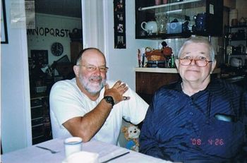 Guy Franks and Warrick Burchall have a 'catch up'...2011 Warrick has been wheel-chair bound for many years after an accident...but im'e sure "ripping up the waves" in the early days was part of their conversation....