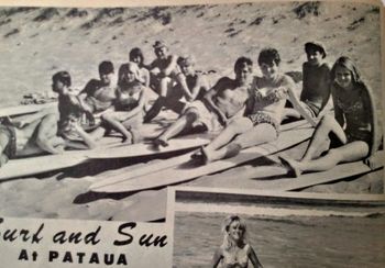 This is one of the most classic photos you wil ever see of the surf culture of '67 The whole photo just speaks of young people enjoying life and the surf culture...think that Carol Monkhouse in the bottom photo!! (although she known as 'Haney Kas' in the caption...is that right!!)...Pataua... summer of '67......recognize anyone?