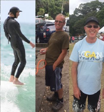 The 3 surfing brothers....Roger...Chris (deceased)...and Richard Hall.... Havin' a ball...Waipu Cove 2014....all 3 brothers kept pumping up one another to 'go surfing'...3 of the original power station surfers....40+ years 'hooting' together...very cool!!