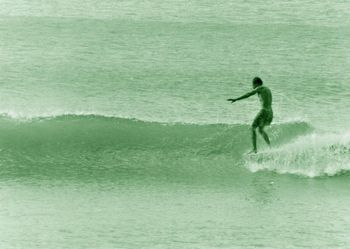 but its pretty hard to beat a high tide clean summer morning at Sandy's..... Malcolm Pullman doing a beautiful classic hang 5!!