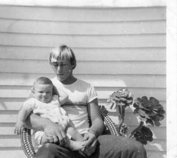But back in peaceful old NZ ...It was the year Blonde hair and a 1 stripe t-shirts were happening ..18 yr old Mike Cooney at Ruakaka (parents house) with my nephew Clyde.......and i admit..the peroxide bottle was doing the rounds with a few surfers then too..Ha!!