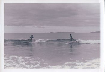Waipu '63 ...Pretty sure this is Warren Patterson & Peter Delarue on a very glassy Waipu cove afternoon......Warren & Peter also a couple of Northlands surfing pioneers........although by 1963 the word 'pioneers' had all but faded out because of the growing national popularity of surfing..