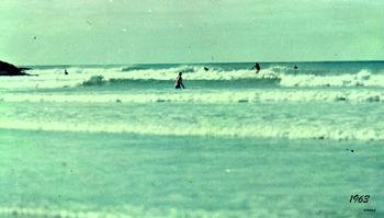 Ahipara, NZ.....just us guys out again 1963.....brother Phil on wave Brett walking out..Wayne about to take off..... and 2 other of our mates....funny 3 now deceased......good ol days