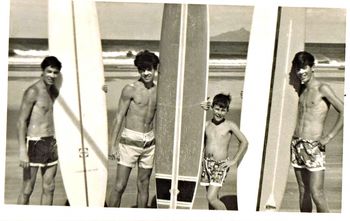 The King boys..probably at Uretiti again.... Mike...Brian...Dennis...Trevor...look at that 6 pack on Trevor!!..ha!.....Uretiti...Bream Bay Northland..