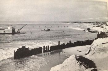 Then they built a pier and began to barge supplies in although it dosen't look it in the photo...that piers about 20ft above the water..and when you surfed the peak on the other side of the channel (south peak) you could shoot the pier ...like Huntington Bch...awesome fun!