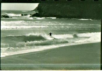 Mr Lowe does a little re-entry on a Pataua shorebreak...autumn of '73 Mr Lowe and Dave Boyd kind-of owned Pataua around about now......who owned your beach?.....
