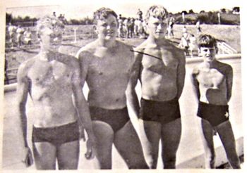 and the school senior boys swimming champion.....Doug Ferguson..(2nd from left) Now.....how would you like to meet this bloke down a back alley somewhere...ha!!....big barrel chested Doug......another one of the Northland talented surfing tribe...awesome!!