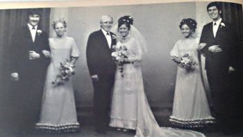 and Sheldon (Wordsworth) can scrub up pretty good too..... Sheldon & Margaret (Pou)...with the very smooth Trevor King as best man!.(on right) looking like a Mr Engelbert Humpadink with those long side-levers...ha!......also Howard Mansfield ..Michelle Wordsworth...& looks like Margarets sister as well!!..