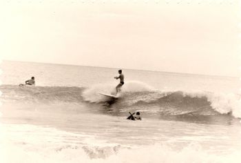 and here's my bro...Phil Cooney cutting back on a beautiful 1964 Pataua wave only just a few of us there...just our 2 carloads ...no one else.......probably the same around much of NZ at that time....heaps of places still hadn't even been surfed (or found) yet!!