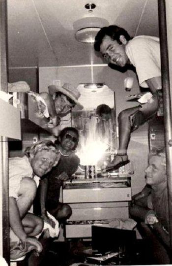 meanwhile ...our Honorary Northlanders (Aussie's...) 'Legs' (top right) and Bob Hagner (bottom left) Head off to surf the majical J Bay in South Africa on the ship 'Flota Laura'....(i was to meet them in Capetown but i only got as far as Perth)......."Legs"..."is that a girls legs i see sitting on your bunk...shame on you....Ha!"