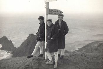 the boys in their sneakers and duffle-coats....winter of '66 Cape Rienga...Brian King...Billy Pritchard and 'the right honourable Richard Robinson'....check the hair!!!...billy with his 50s flat-top....