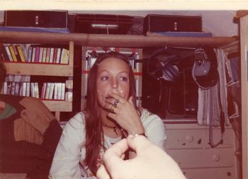 Pru Gates neighbour...Rhodesian girl again Di Huxam Di and those dreaded cigars....in our Kombi..south west England...summer of '72....how amazing was the hippie dress culture...beads..rings..flowery clothes...awesome!!