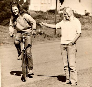 and of course...the whole reason for a trip to SA.....Jeffries Bay.... Mary and Sylvia with their newly aquired transport....'dynamite' the friendly bike.....