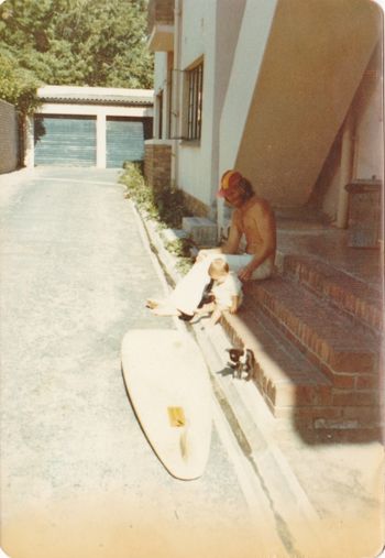 looks like our galavanting days are over.... i think this photo, pretty well sums up most of the surf crowd that i grew up with...by the mid 70's most of us still had a surfboard....but also kids as well....priorities suddenly changed...we now had to be responsible..ha!!
