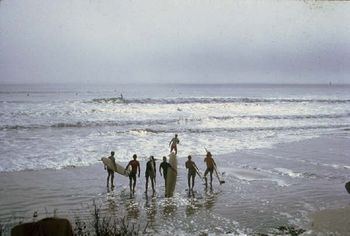 Summer of '66 waipu cove Tatahi comp.. We think its the Tatahi juniors about to hit the water..if you recognise anyone there, let me know!.i think thats Ainsley Knight & Elaine Andresson on the right (hope there not guys:) & tui in the water! Photo taken by Paddy Kelly who now lives in Canada