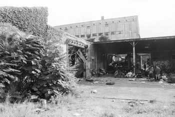 Beer Olympics, September 3rd, 1994. #3 Abandoned warehouse courtyard and entrance. Photo by and courtesy of Chris Boarts Larson © 1994. http://www.slugandlettuce.net