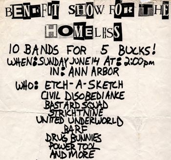 Ann Arbor, Michigan, 1992. #6 Our first gig at the Thayer Anarchist Center. During it's brief existence in the summer of 1992, the TAC hosted some of the best shows happening anywhere in Michigan. They were more like giant house parties. The energy, the crowds, were always top notch. Flyer art by John Griffin.