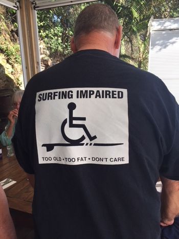 about 25 of us headed over to the local Waipu cove cafe for breaky....was a fun time.... someone said there's something written on the back of my t-shirt....dont think so!!!
