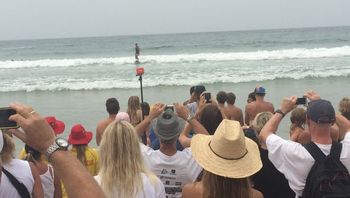 Duane doing the 100yr re-inactment of the Dukes visit to AUS and NZ 1915 Freshwater Beach...Sydney Feb 2015