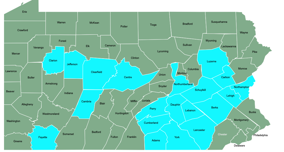 Blue highlighted counties indicate performances in 2022