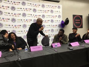 Panel 5 - R&B Legends Roundtable. Friday 11/18/16 _pic 7 Larry Dunn (Earth, Wind And Fire) sharing with Cheryl Cooley (Klymaxx) experiences and information. Lenny Williams (Tower Of Power) speaking before he leaves for his performance later.