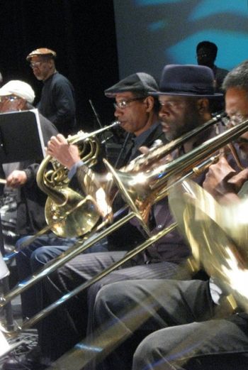 UhuruAfrica_50thAnn_LowBrass2 Low brass @ Randy Weston's "Uhuru Africa" 50th anniversary concert. Left to right, Charli Persip (partially hidden), Neil Clarke, Vincent Chancey, Craig Harris, Me