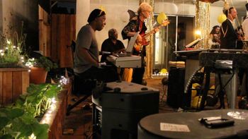 Hermosa_Beach_Partty__ Steven McGill at the piano, Mike Mowen on the Bass with Stefan Taylor on Percussion.