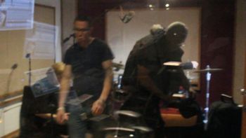 In the Lab behind the glass Bassist Mike Mowen, engineer Tim Moore, Drummer Gene Stone and Percussionist Steve Taylor