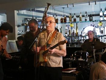 WaterColours Reunion Jeff Stetson-Guitar Gene Stone-Drums, Max Vaxx-Trumpet, Gaston Rene-Bass, Steve Correll-Piano, Steven McGill=Percussion lower right corner