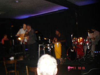Gene Stone -Drums, Steven McGill - Congas, Max Vax - Trumpet/Vocals, Jeff Stetson - Guitar/Vocals/Le Vitello's 9/11/2014 Stonejazz Jeff got together his old band WaterColours for some good music Gary Lenk is barely visable behind me because of the lighting.Gary Lenk - Bass is behind me if you look real close you'll see him