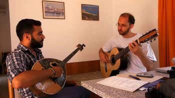 Fernando-Perez-Crete-Greek-Project Fernando and Bouzouki player Ares in Crete during the filming of Greek Music for Guitar