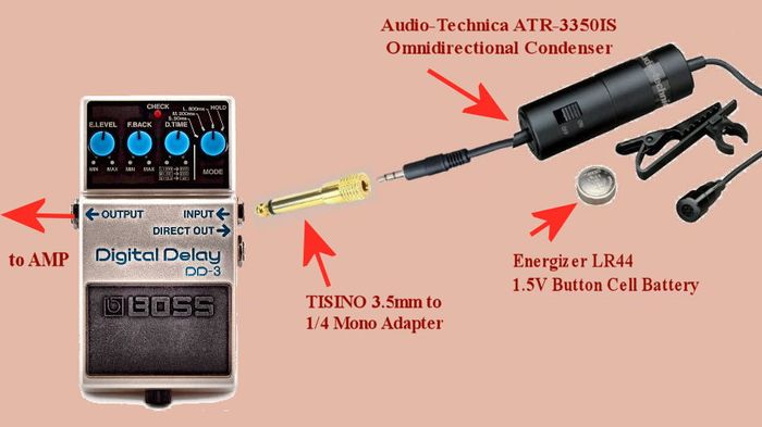How to connect Microphone or Audio Technika Lavalier Mic to Digital Delay Boss DD-7