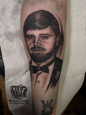 Memorial Portrait Tattoo of Father by Ryan Cook at Lucky Bella Tattoos in North Little Rock, Arkansas