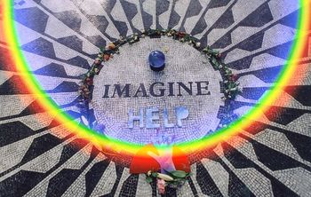 IMAGINE Help Installation and Photo Shop by Carmela Tal Baronr Installation around the IMAGINE, a John Lennon meorial created by Yoko Ono, Strawberry fields, Central Park NYC 1999