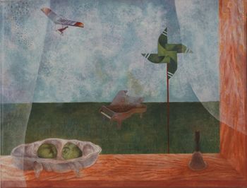 i love Chopin From "Windows and Other Spaces" series of Painting by Carmela Tal Baron Size 30"x40" (Acrylic on canvas)