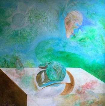 "Venus and Mars" Painting by Carmela Tal Baron From "Windows and Other Spaces" series of paintings Acrylic ob Canvas 40" x 40" by Carmela Tal Baron (Acrylic on Canvas)