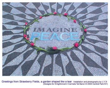 Imagine PEACE installation around the IMAGINE, a John Lennon meorial created by Yoko Ono, Strawberry fields, Central Park NYC 1999