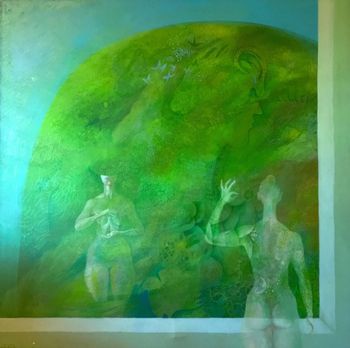 Window from within out From "Windows and Other Spaces" series of paintings Acrylic ob Canvas 40" x 40" by Carmela Tal Baron
