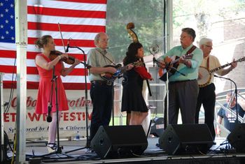 Southland Drive Playing at the Osbourne Brothers Hometown Festival From Left: Samantha Cunningham, Frank Godbey, Ruth McLain Smith, Russ Farmer, Charlie Hall
