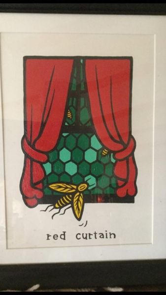 red-curtain ‘Red Curtain’ Paint on paper. Estimated time period early nineties. (2019 estimated value $5,000.00)