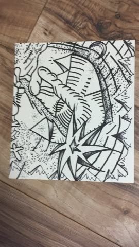 meteor2 Mountain Meteor Shower by Victor Hayden from the collection of Kimberly Schuler Hall. 7.5 inches by 8.5 inches. Pen on paper. 2019 estimated value $375.00